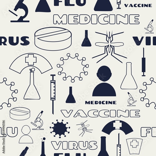 Collection of Outline Icons. Medical flat set with hospital treatment. Seamless background.