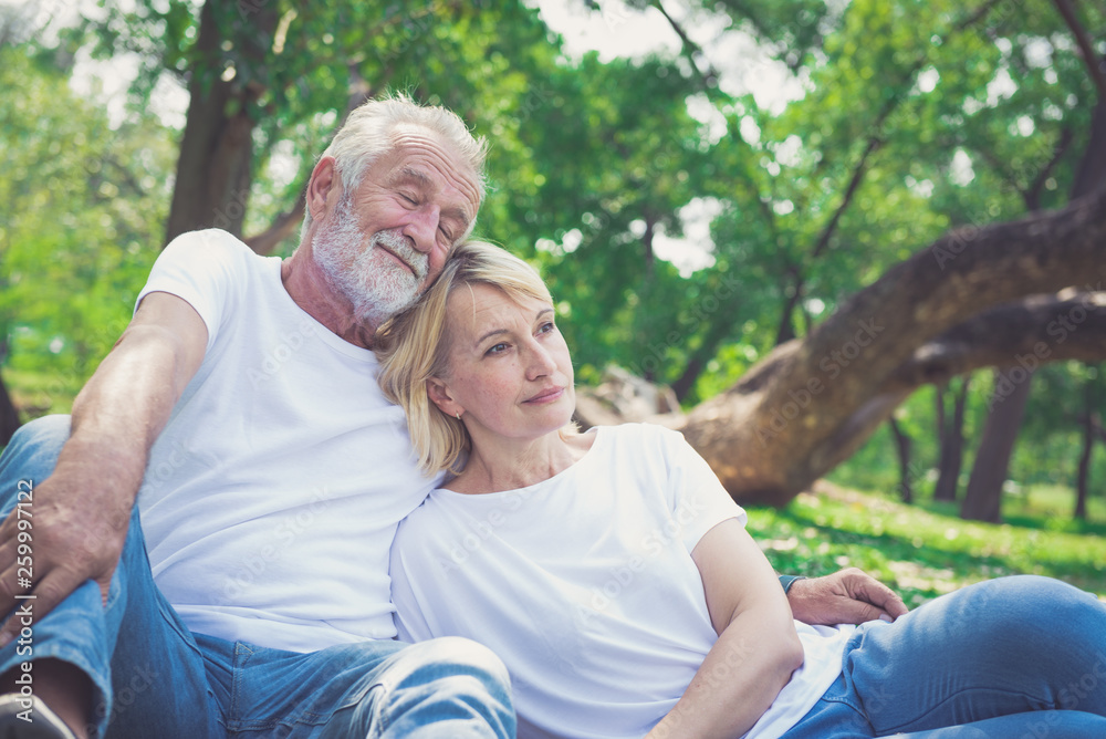 Portrait of a happy senior couple in park Portrait of a happy senior couple in park