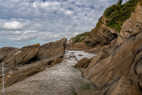 A cloudy day on the Bristol channel coast in Combe Martin, North Devon, England, UK