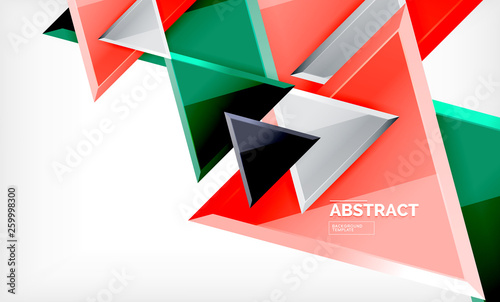 Triangles repetiton geometric abstract background, multicolored glossy triangular shapes, hi-tech poster cover design or web presentation template with copy space photo