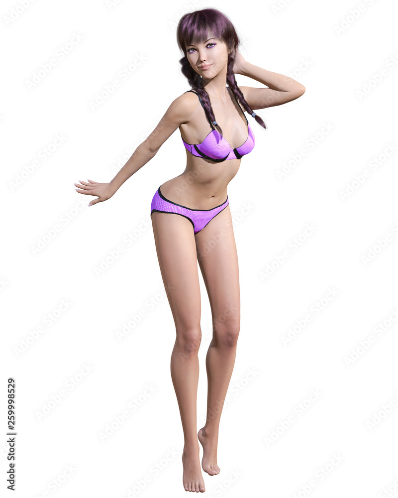 3D beautiful summer beach woman swimsuit bikini.Summer rest.Conceptual fashion art.Seductive candid pose.Realistic render illustration.Isolate 3D beautiful summer beach woman swimsuit bikini.Summer rest.Conceptual fashion art.Seductive candid pose.Realistic render illustration.Isolate
