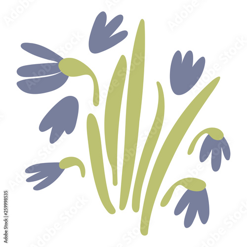 Spring violet or Purple vector crocuses on white. Floral nature doodle illustration crocus flower. Greeting easter card crocus flower. photo