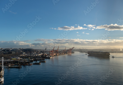 Seattle port with stadiums