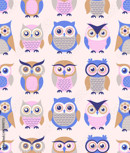 seamless creative childish modern style cartoon owls wallpaper fabric pattern design