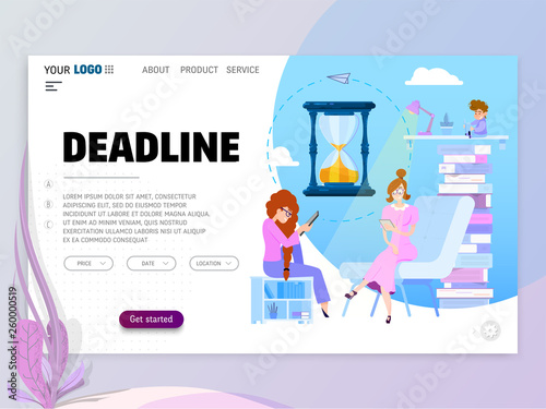 Deadline - concept , tiny people around devices tablet, laptop and hourglass