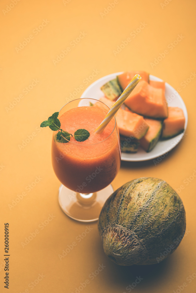Musk melon juice with slice, also known as Kharbuj/kharbuja fruit
