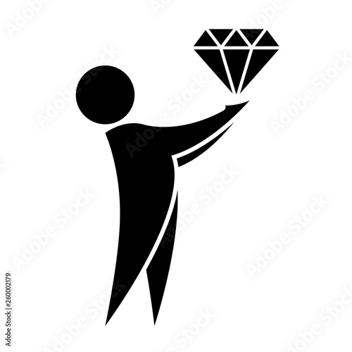 Man holds a gem in his hands icon. Tample logotype. Vector illustration
