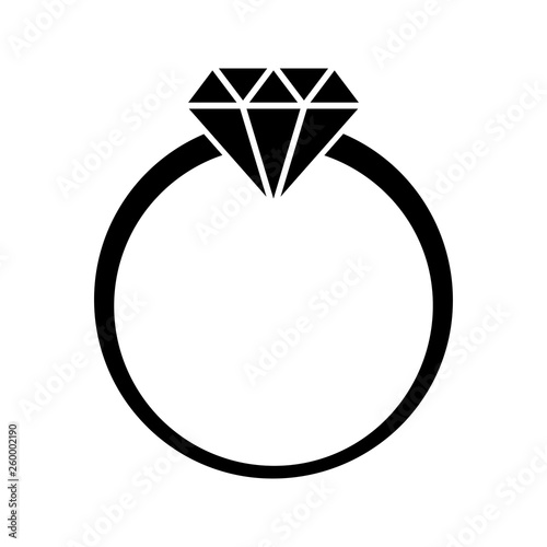 Icon of ring with diamond or other gem. Engagement or marriage ring, expensive jewelry. Vector Illustration