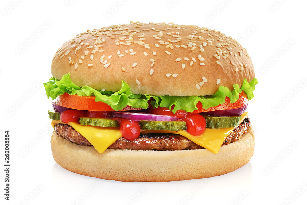 Classic cheeseburger isolated on white Classic cheeseburger isolated on white