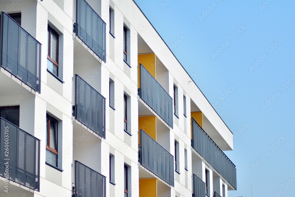 Modern european complex of apartment buildings. Fragment of a modern residential apartment building Modern european complex of apartment buildings. Fragment of a modern residential apartment building