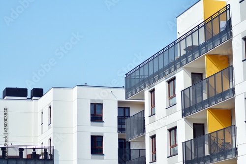 Modern european complex of apartment buildings. Fragment of a modern residential apartment building