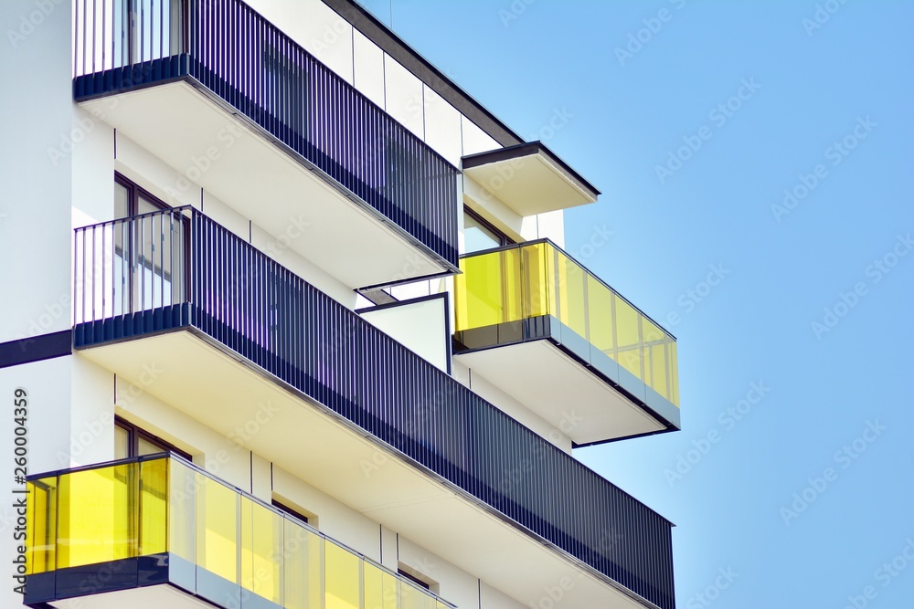 Fototapeta premium Modern european complex of apartment buildings. Fragment of a modern residential apartment building