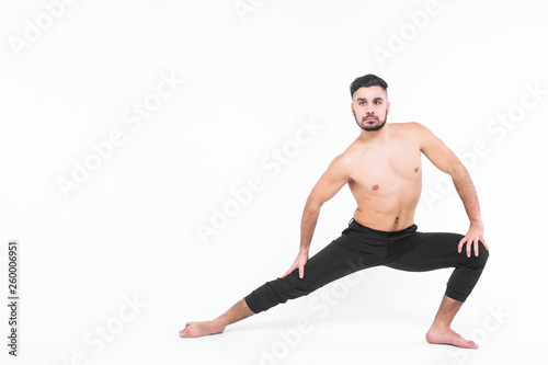 Modern ballet dancer performing art jump with empty copy space background, izolated space. Lifestyle!
