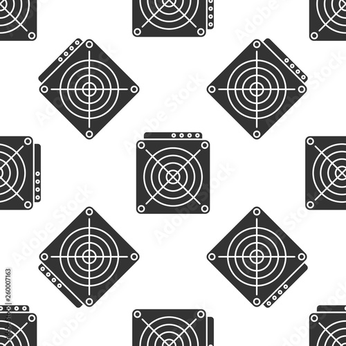Grey ASIC Miner icon isolated seamless pattern on white background. Cryptocurrency mining equipment and hardware. Application specific integrated circuit. Vector Illustration