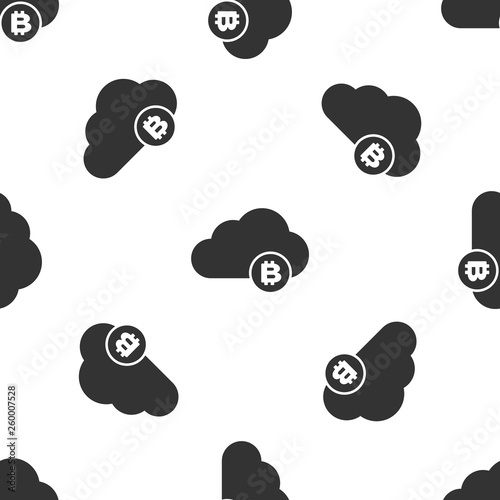 Grey Cryptocurrency cloud mining icon isolated seamless pattern on white background. Blockchain technology, bitcoin, digital money market, cryptocoin wallet. Vector Illustration