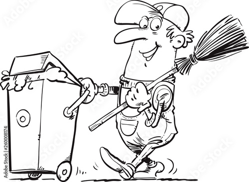 Garbage collector with a bucket and broom