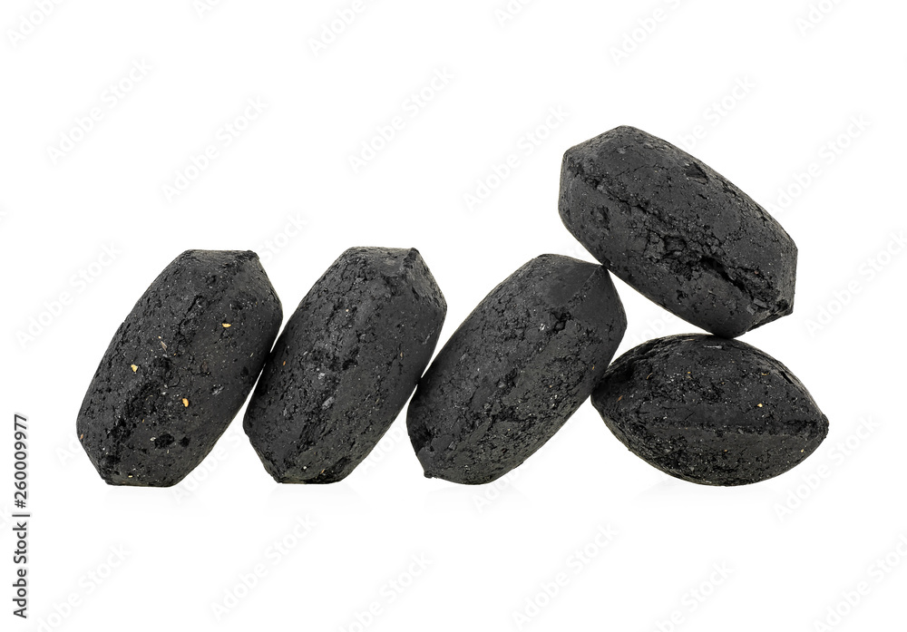 Coal briquette for BBQ isolated on white background Coal briquette for BBQ isolated on white background