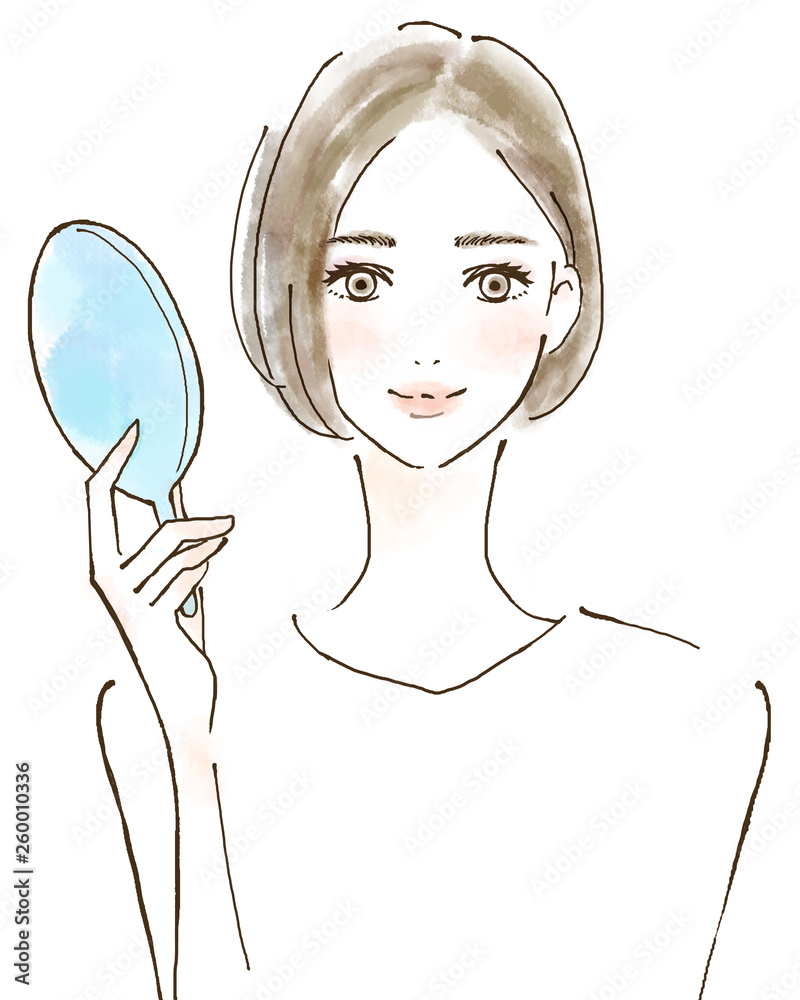 綺麗 美人女性 鏡を持つ 美容 ビューティー
