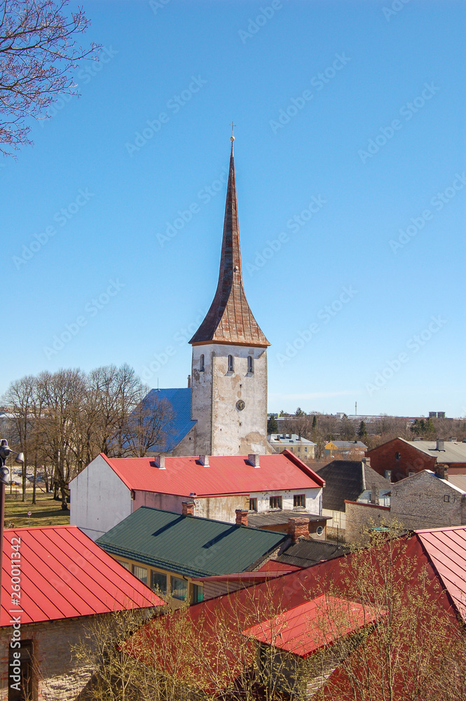 Obraz premium The ancient small town of Rakvere in Estonia. City church and roofs