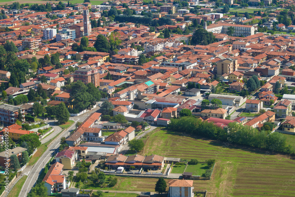 A view from the height of the suburbs of Milan on a sunny day. Italy