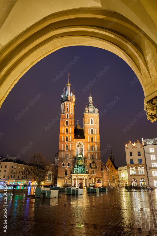 St Mary Basilica at Night in Krakow