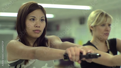 Slow Motion - Blonde and Asia Girls Aiming Aks-74U