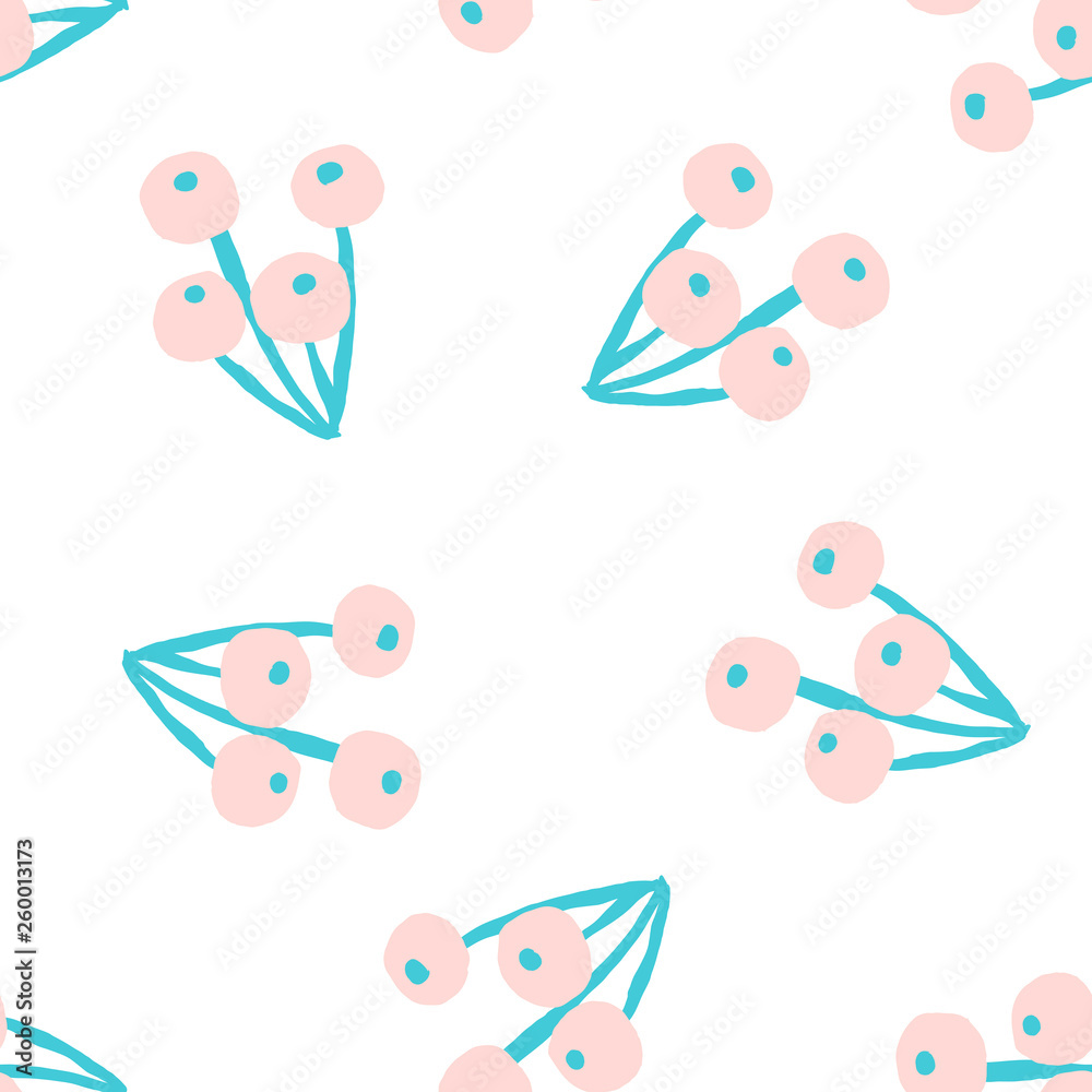 Abstract seamless pattern with berries. Hand draw texture. Vector template for cards, banners, print fabric, t-shirt. Pastel colors. Hand drawn modern design background.