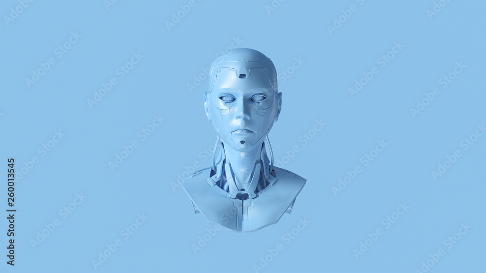 Pale Blue Cyborg Bust 3d illustration 3d render Pale Blue Cyborg Bust 3d illustration 3d render