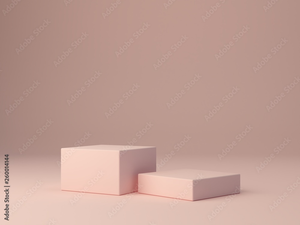 Pink shapes on pastel colors abstract background. Two boxes. Minimal ...