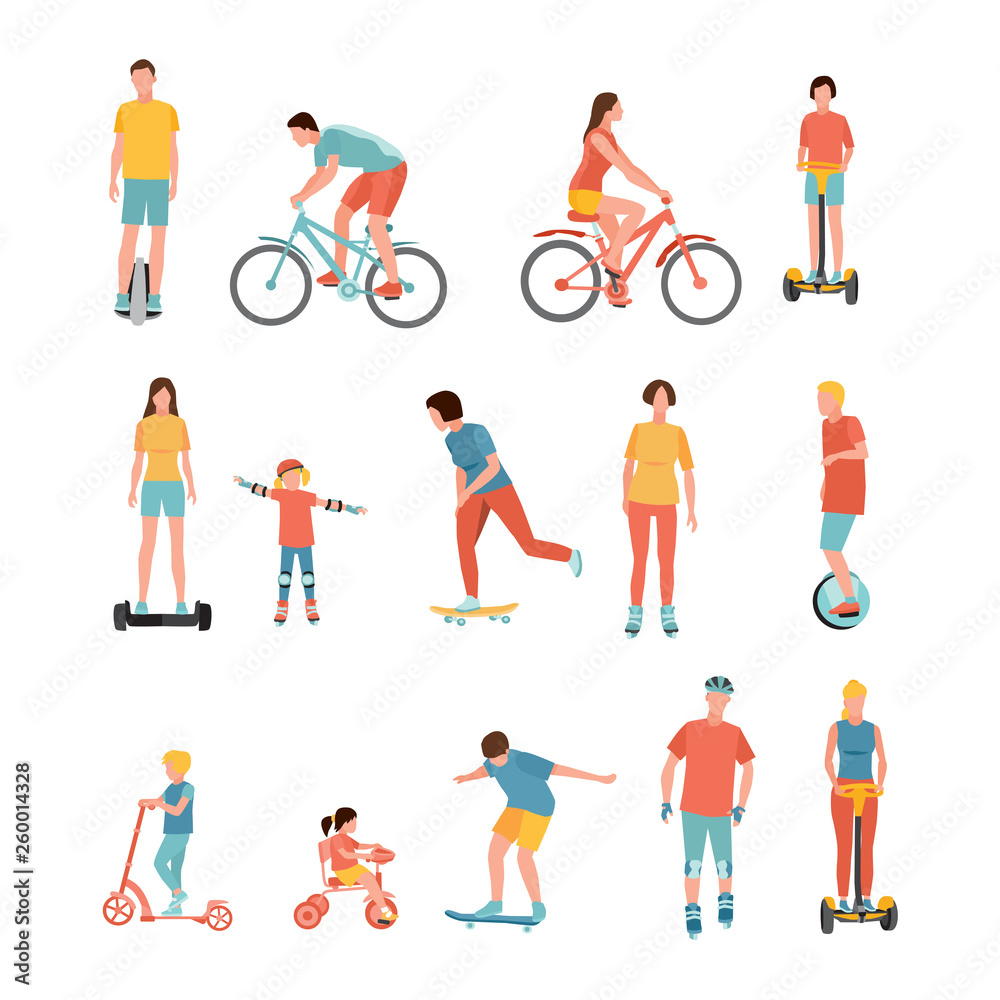 People outdoor activities vector illustrations set People outdoor activities vector illustrations set
