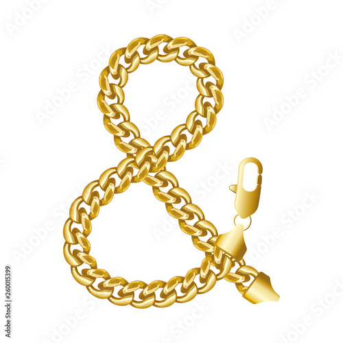 Gold ampersand or and or short and sign made of shiny thick chain.