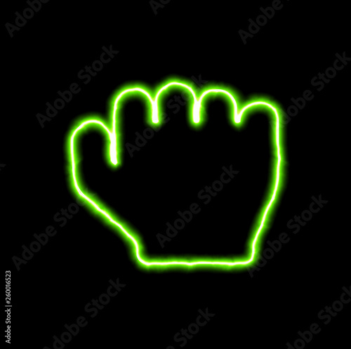 green neon symbol hand fist