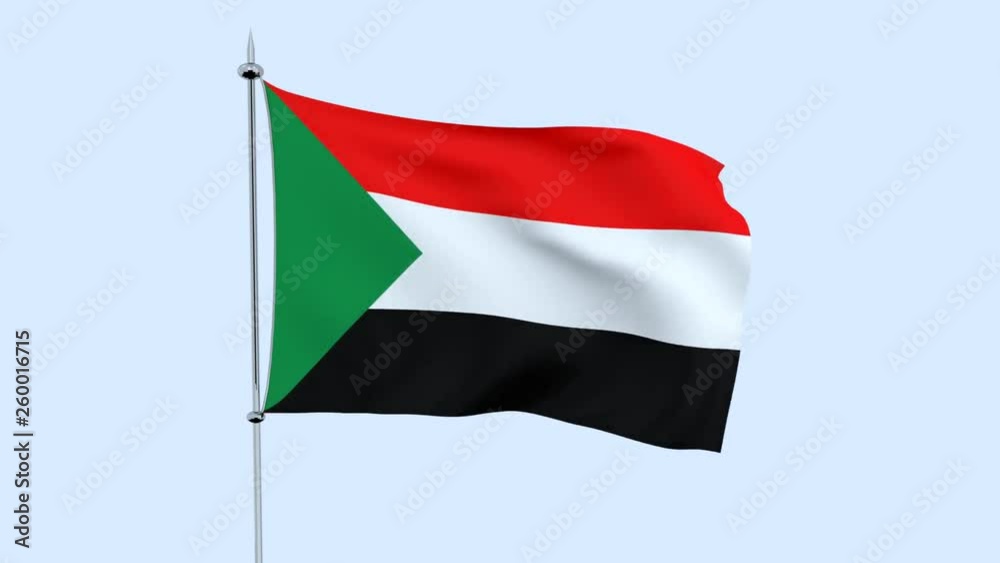 Flag of the country     Sudan  flutters against the blue sky. 3D rendering