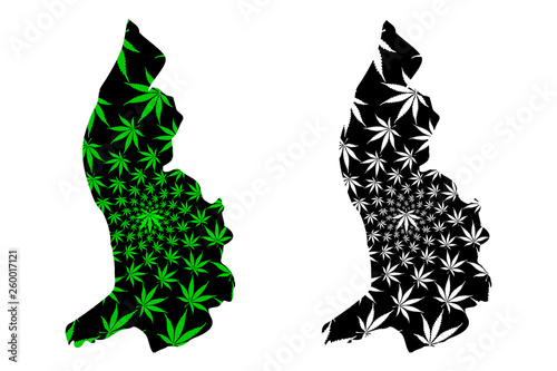 Liechtenstein - map is designed cannabis leaf green and black, Principality of Liechtenstein map made of marijuana (marihuana,THC) foliage,
