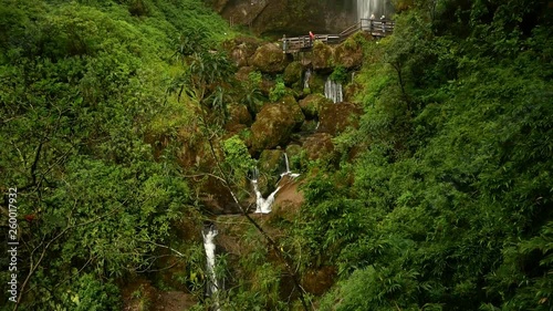 The waterfalls in Giron, Ecuador. Slow pan up to reveal the falls photo