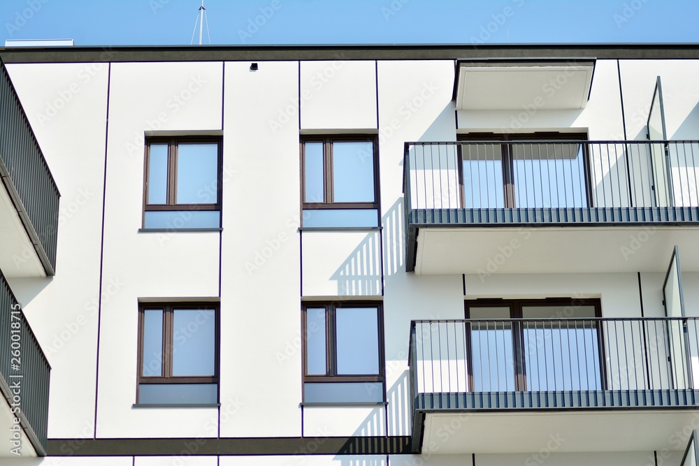 Modern european complex of apartment buildings. Fragment of a modern residential apartment building.