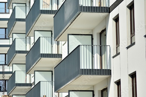 Modern european complex of apartment buildings. Fragment of a modern residential apartment building.