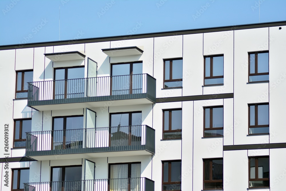 Modern european complex of apartment buildings. Fragment of a modern residential apartment building.