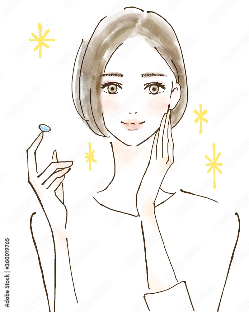 コンタクトレンズを持つ女性 イメチェン 視力回復 若い女性 Stock イラスト Adobe Stock