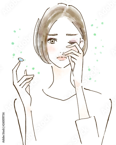 Obraz na płótnie 花粉 ハウスダスト アレルギー ゴミ 目をこする女性 イラスト 目の疲れ 瞳ケア w salonie