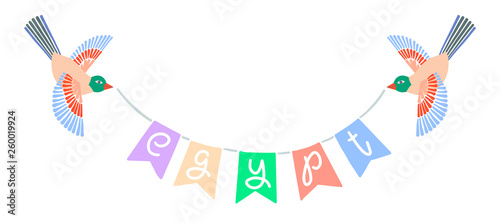 hand lettering title text egypt caption on a string with flags