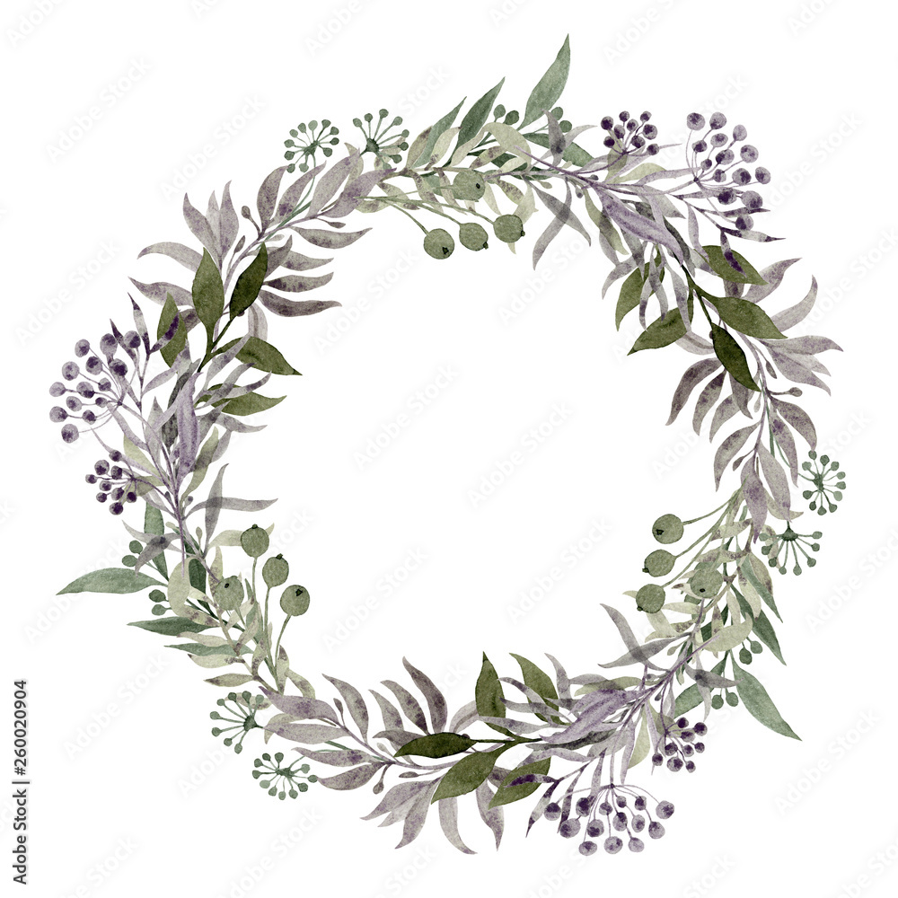 Floral wreath. Botanical illustrations. Watercolor frame.