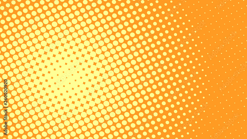 Bright yellow and orange retro pop art background with dots. Vector  abstract background with halftone dots design. Stock-vektor | Adobe Stock