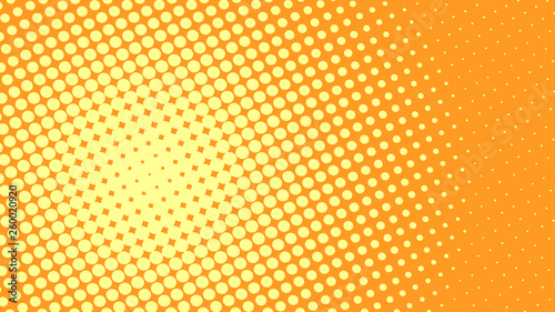 Bright yellow and orange retro pop art background with dots. Vector abstract background with halftone dots design.