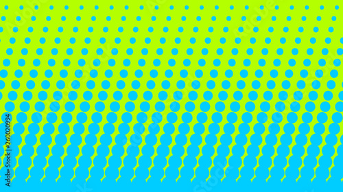 Blue green pop art background in comics style with halftone dots design, vintage kitsch vector backdrop with isolated dots