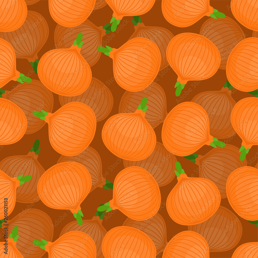 Fototapeta premium Onion pattern seamless. Onions background. vegetable texture. Cartoon style vector ornament