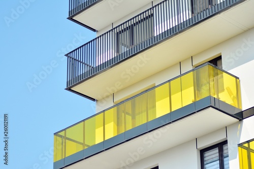 Modern european complex of apartment buildings. Fragment of a modern residential apartment building.