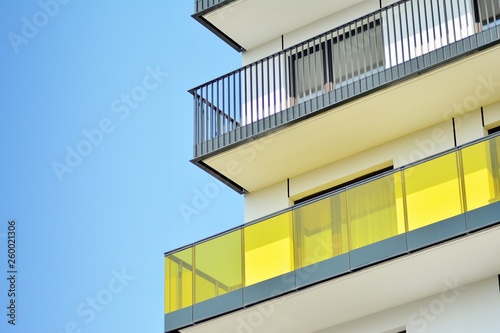 Modern european complex of apartment buildings. Fragment of a modern residential apartment building.