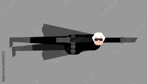 Grandmother superhero fly. Super Grandma. Superpowers old woman. Cartoon style vector