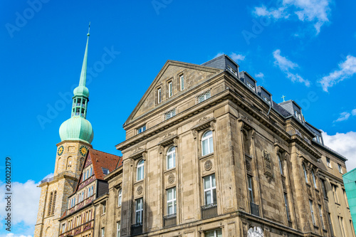 Reinoldi church and facades of old houses on Markt square at Dortmund, Germany photo